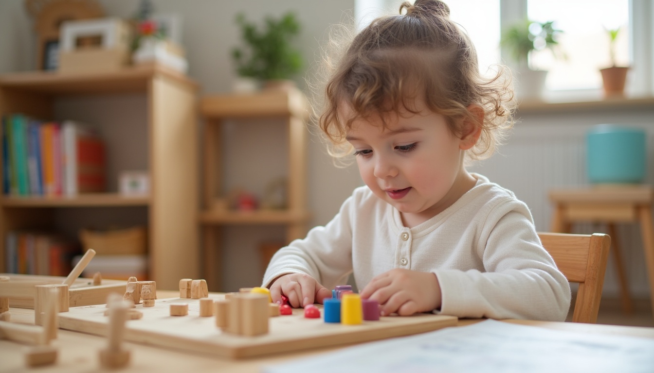 Copii fericiți explorând materiale într-o gradinita Montessori