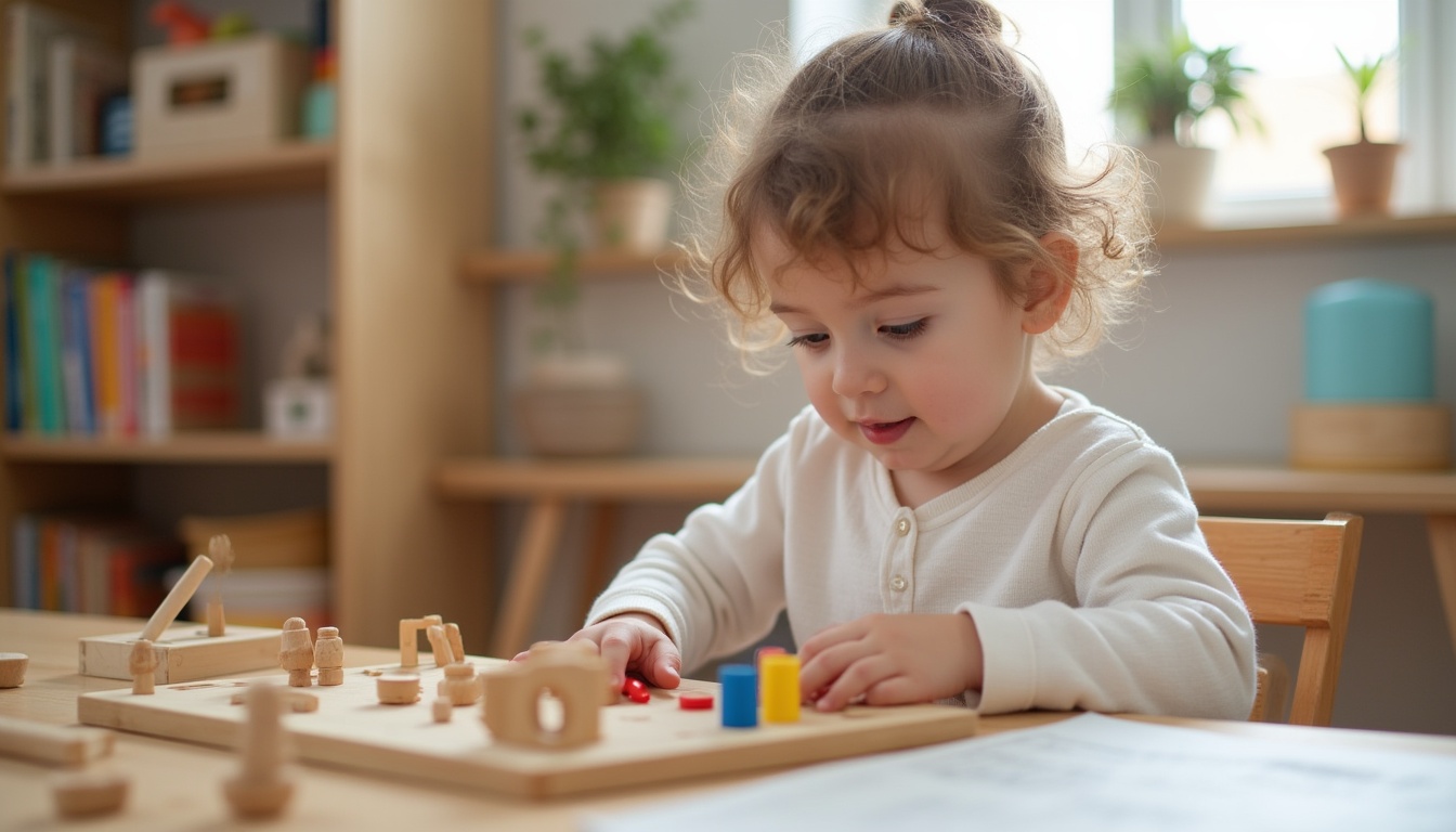 Copii fericiți într-o clasă de gradinita Montessori, explorând materiale didactice special concepute